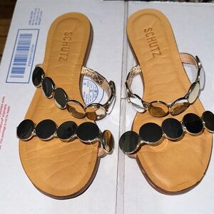 SCHUTZ Tan Sandals with Gold Accents